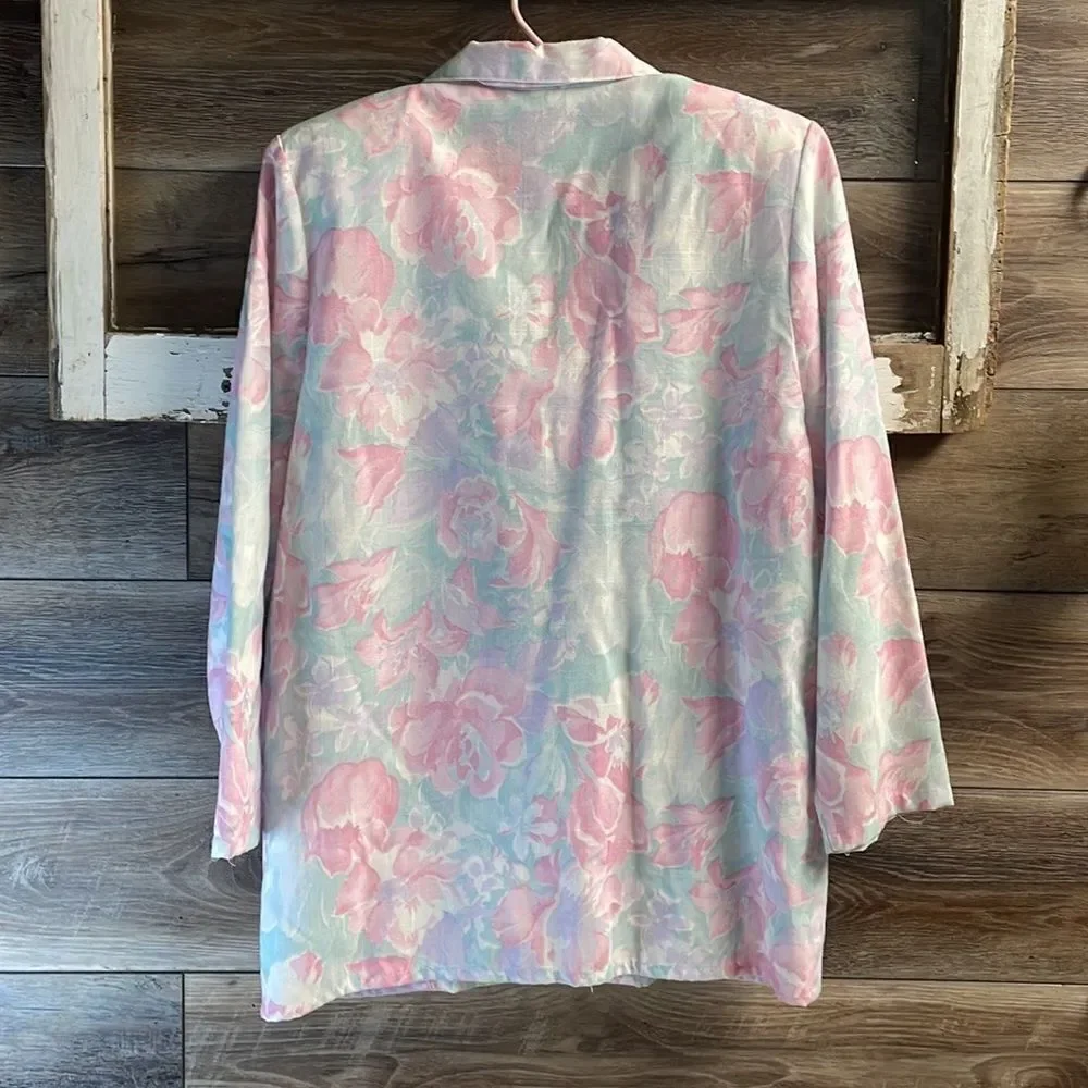 Penbrooke Lane Ladies Floral Dress Jacket Lightweight, Pink and Blue Floral , XL